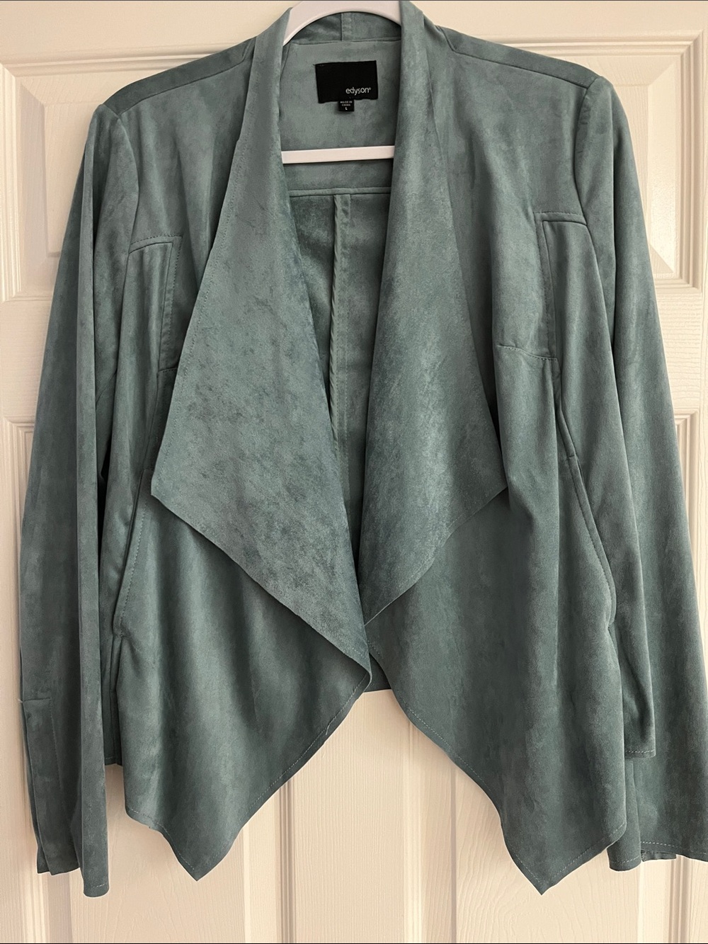 Edyson Open-Front Draped Blazer in Seafoam Green